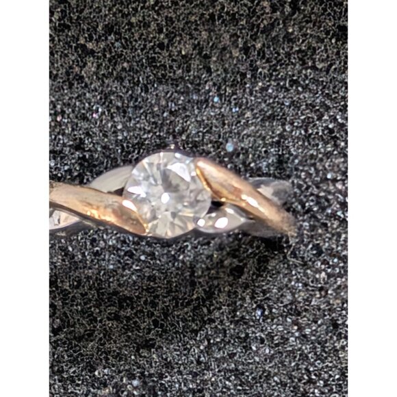 Silver & Gold Twist Engagement Ring With Clear Round CZ Size 7.5 - Picture 2 of 4